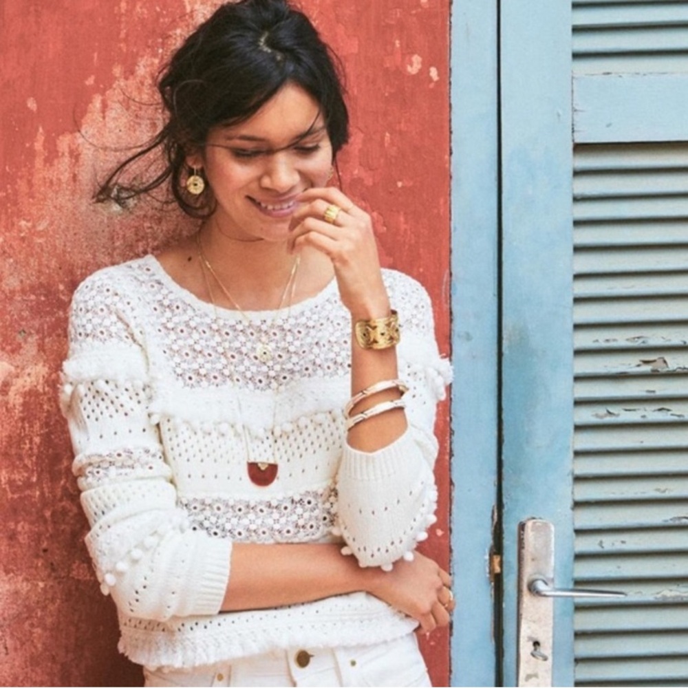 Sezane Cream Crochet Top